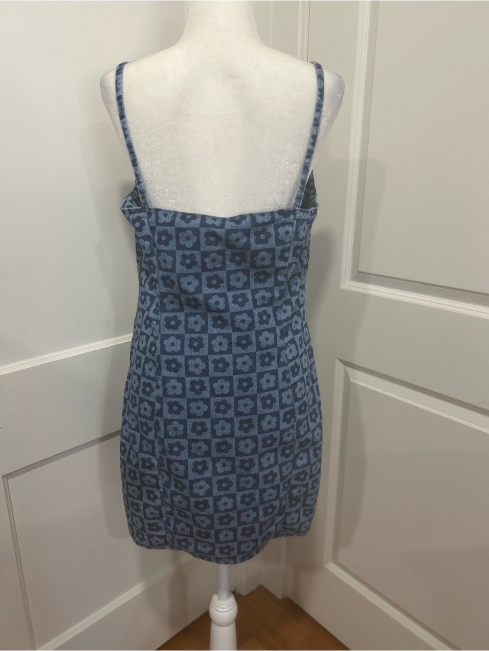 H&M Divided Floral Check Mini Dress Women’s sz Large Y2K Blue Bodycon cute girl - Picture 9 of 12